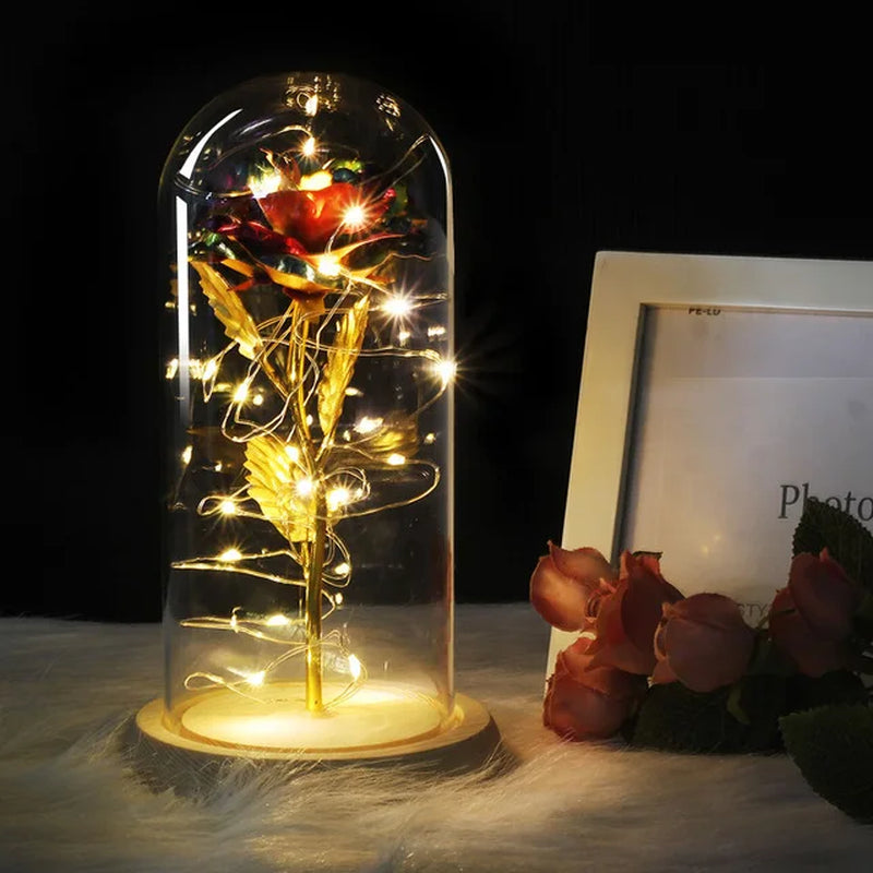 Beauty and the Beast Rose Rose in LED Glass Dome Forever Rose Red Rose Valentine'S Day Mother'S Day Special Romantic Gift