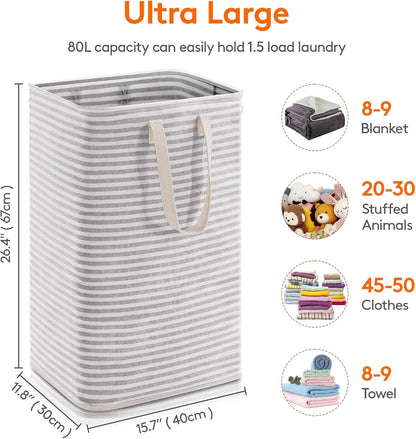 Laundry Hamper Large Collapsible Laundry Basket, Freestanding Waterproof Clothes Hamper Storage with Easy Carry Handles for Clothes in Bedroom Bathroom College Dorm for Adults, Grey, 75L