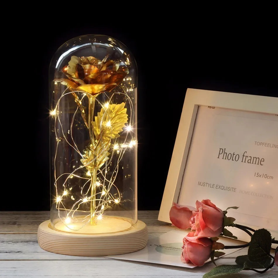 Beauty and the Beast Rose Rose in LED Glass Dome Forever Rose Red Rose Valentine'S Day Mother'S Day Special Romantic Gift