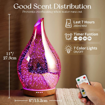 280ML Essential Oil Diffuser, Aroma Ultrasonic Humidifier with Remote Control, BPA Free, Auto Shut-Off, Timer Setting