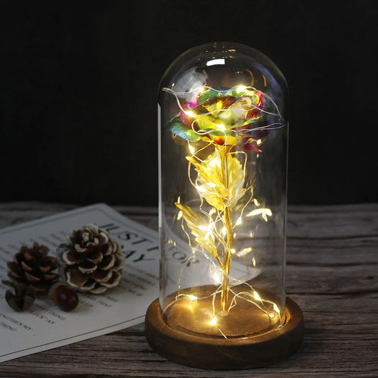 Beauty and the Beast Rose Rose in LED Glass Dome Forever Rose Red Rose Valentine'S Day Mother'S Day Special Romantic Gift