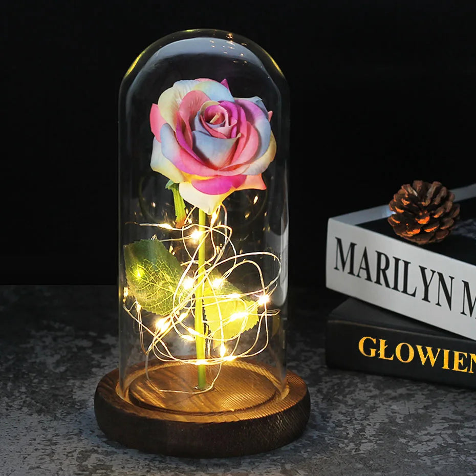 Beauty and the Beast Rose Rose in LED Glass Dome Forever Rose Red Rose Valentine'S Day Mother'S Day Special Romantic Gift