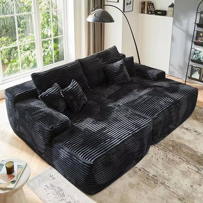 80" Cloud Sectional Couch Sofa Bed,Luxury Deep Seat Plush Corduroy Lounge Oversized Chaise Lounge Sofa Indoor