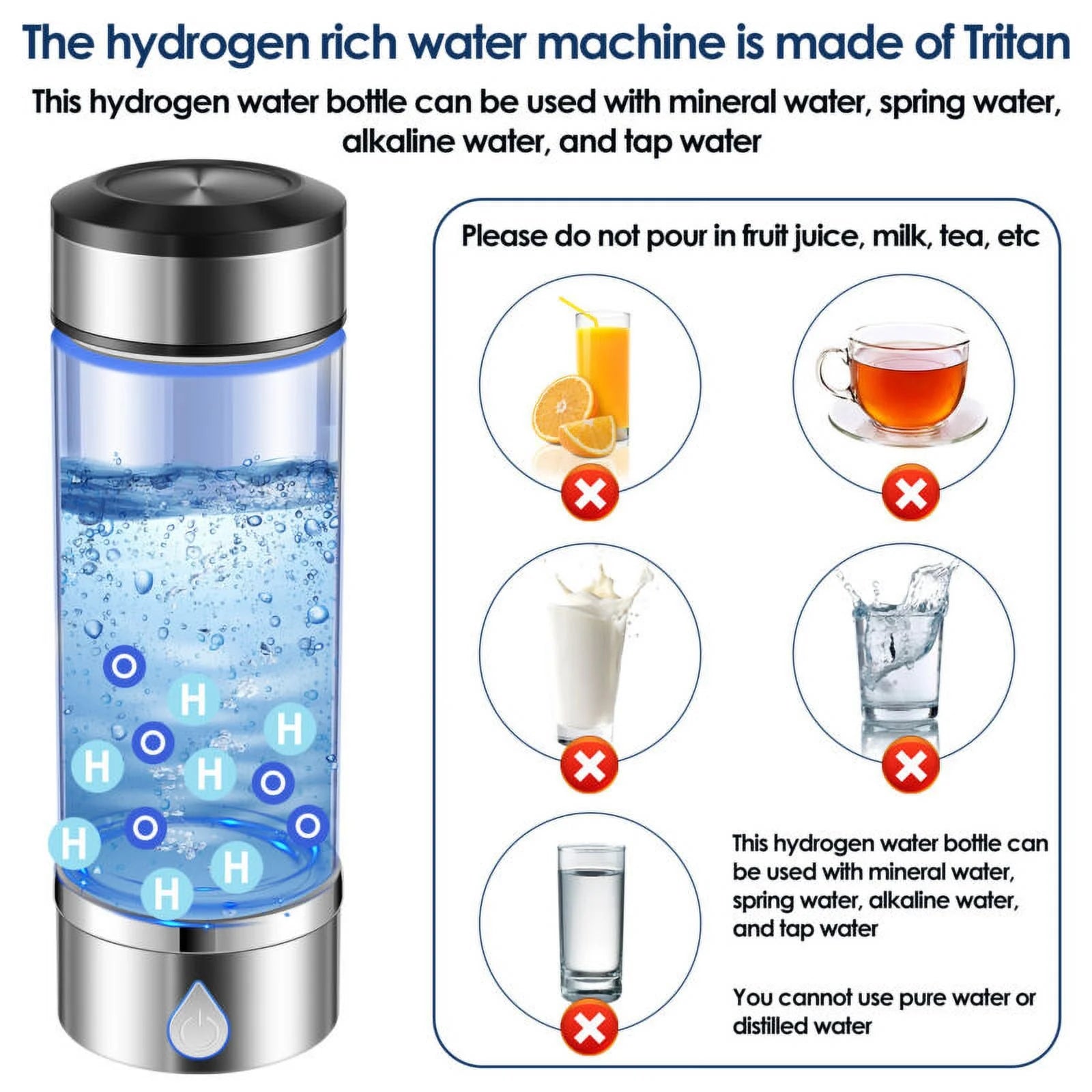 Hydrogen Water Bottle Efficient Hydrogen Water Maker Bottle 360Ml Generator Non-Slip Hydrogen Water Ionizer Machine Good Sealing Hydrogen Rich Water Cup Reusable for Home Office