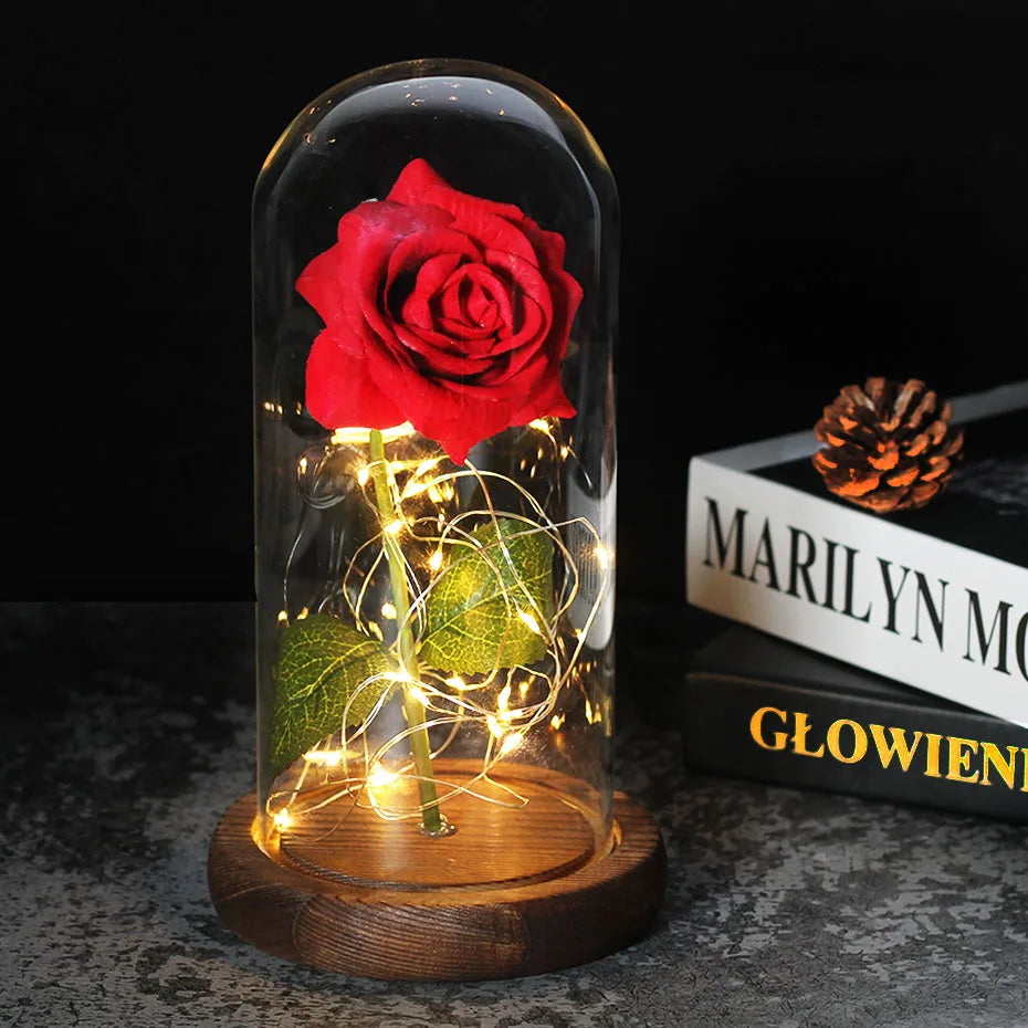 Beauty and the Beast Rose Rose in LED Glass Dome Forever Rose Red Rose Valentine'S Day Mother'S Day Special Romantic Gift