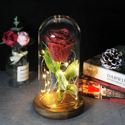 Beauty and the Beast Rose Rose in LED Glass Dome Forever Rose Red Rose Valentine'S Day Mother'S Day Special Romantic Gift