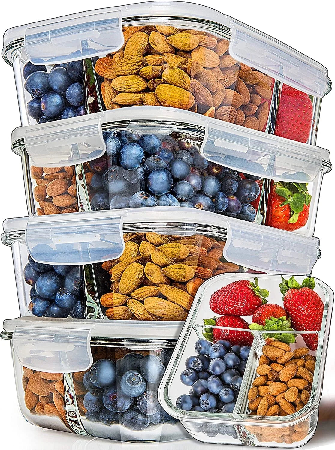 - Glass Food Storage Containers - Meal Prep Container - 5 Packs, 3 Compartments, 34 Oz