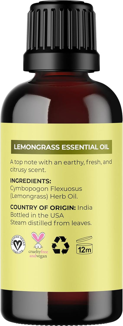 Pure Refreshing Lemongrass Essential Oil - Aromatherapy Lemongrass Oil for Hair Nails and Skin plus Potent Natural Aromatic Essential Oil for Diffusers for Home and Travel from